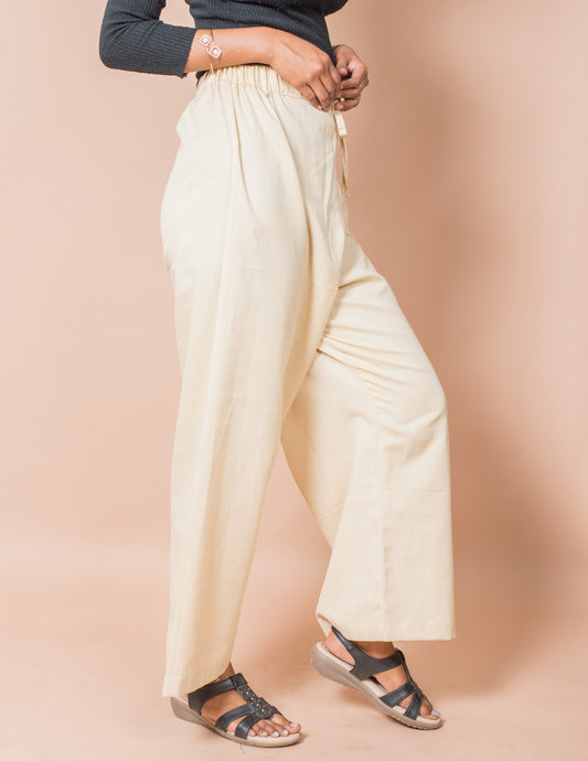 Beige Plain Women's Cotton Palazzo