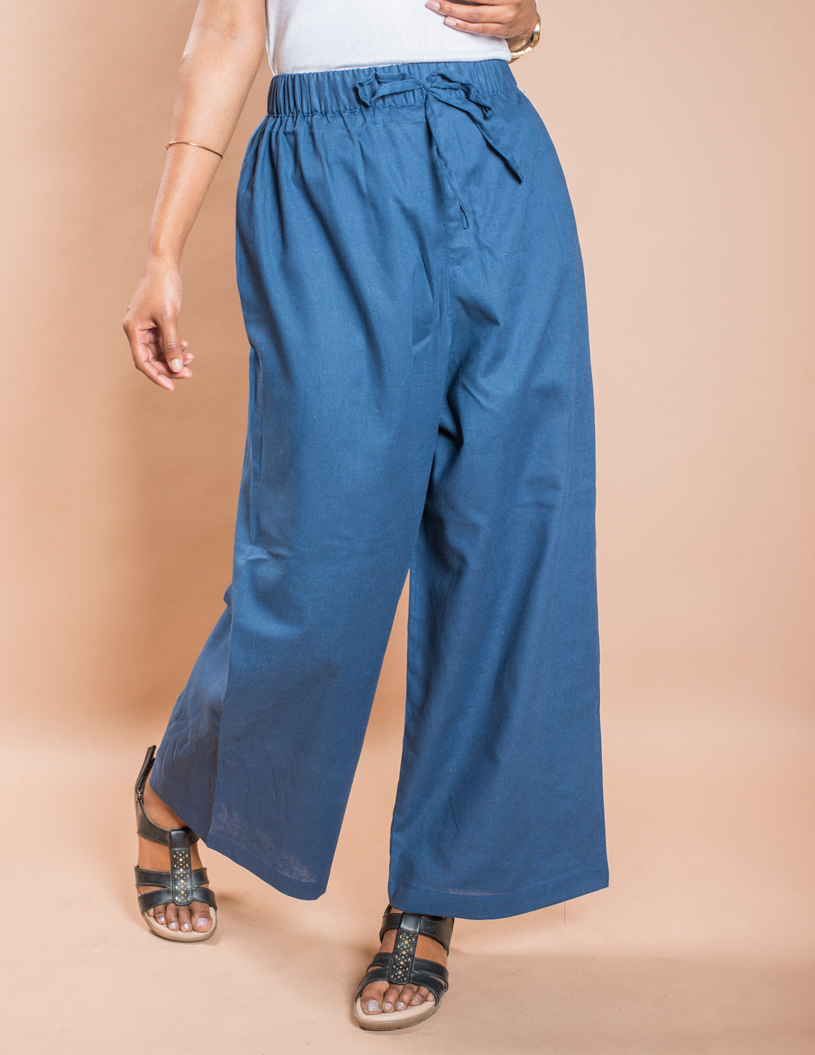 Blue Plain Women's Cotton Palazzo