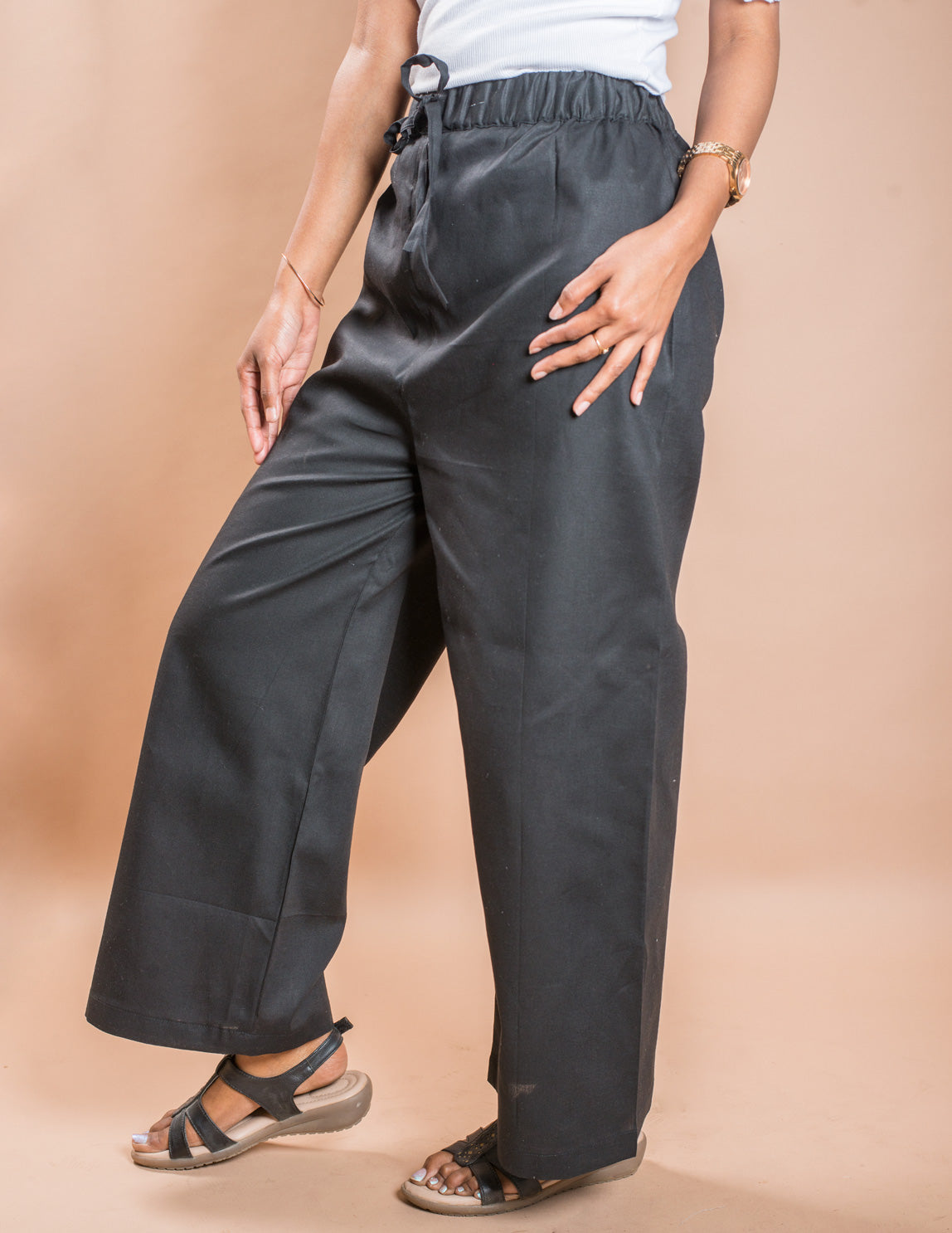 Black Plain Women's Cotton Palazzo