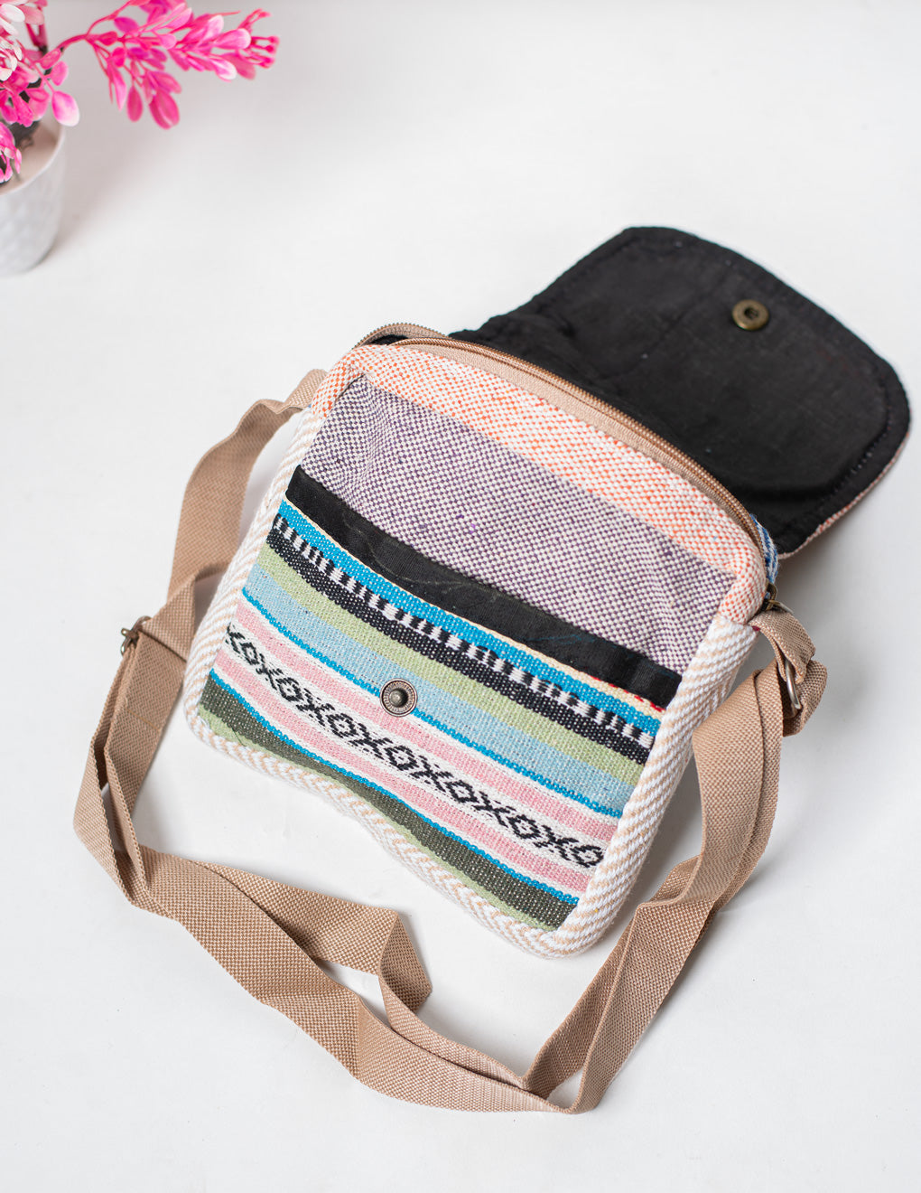 Multicolored Natural Fiber Unisex Sling Bag