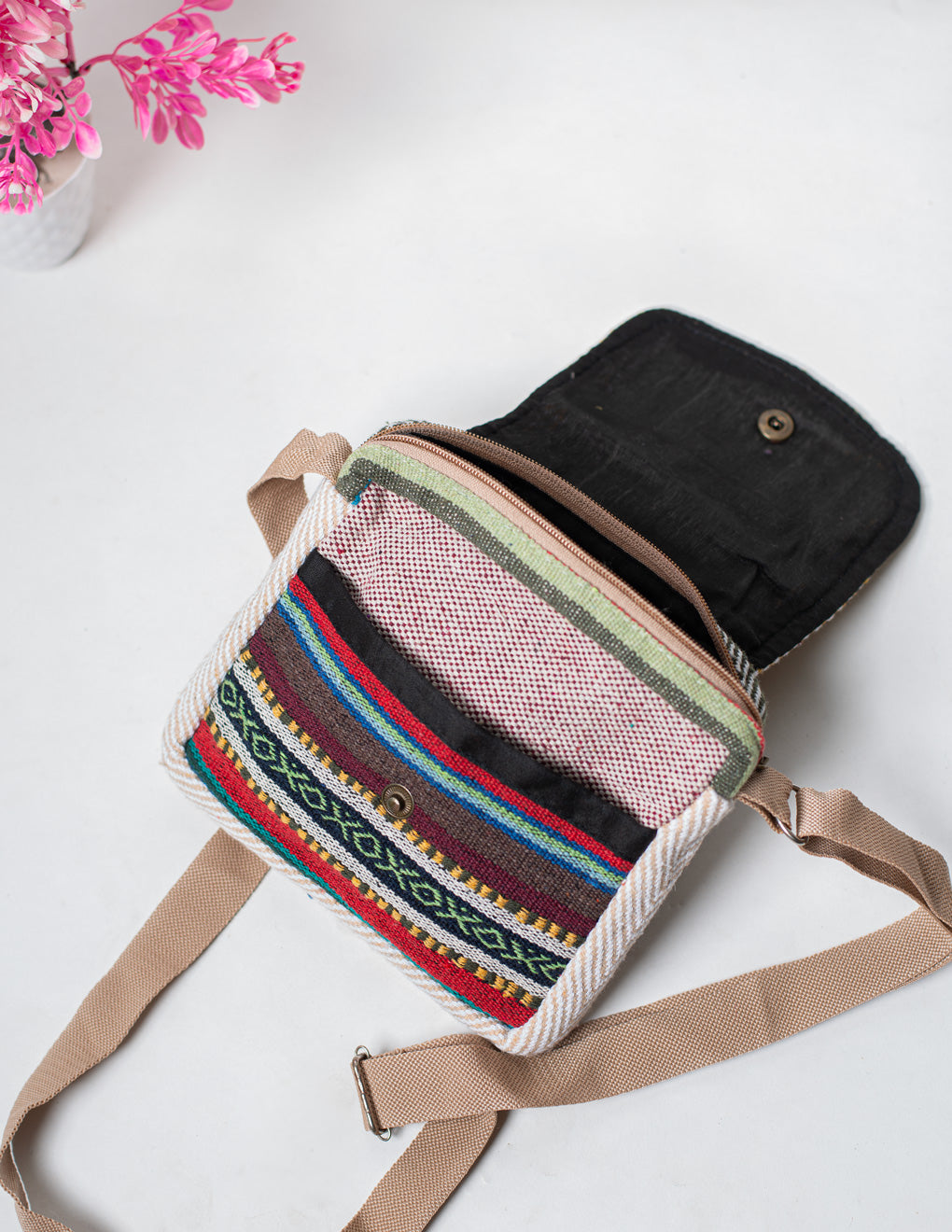 Multicolored Natural Fiber Unisex Sling Bag