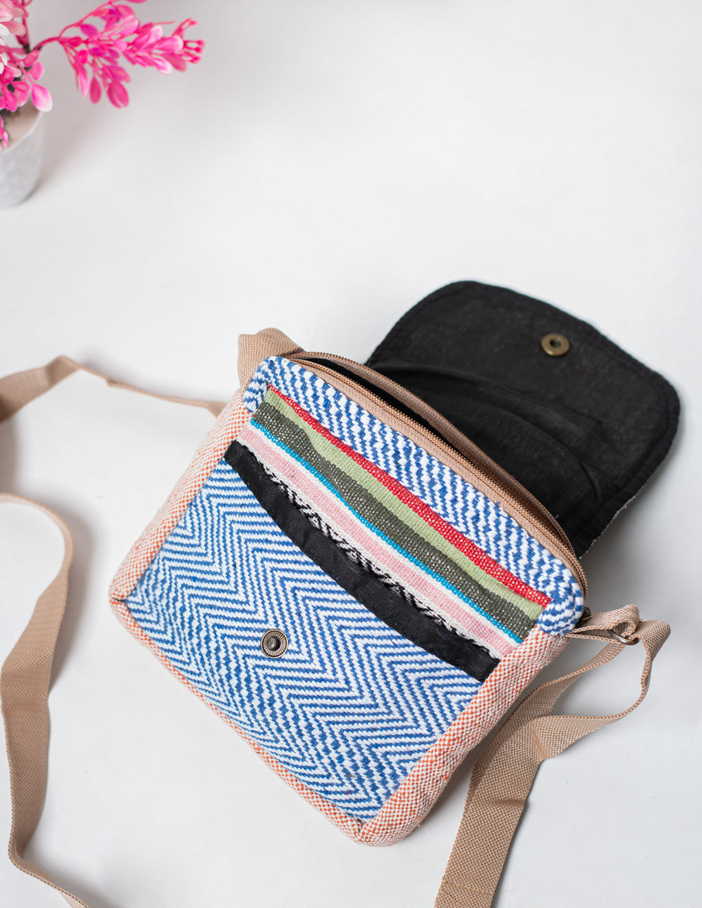 Multicolored Natural Fiber Unisex Sling Bag