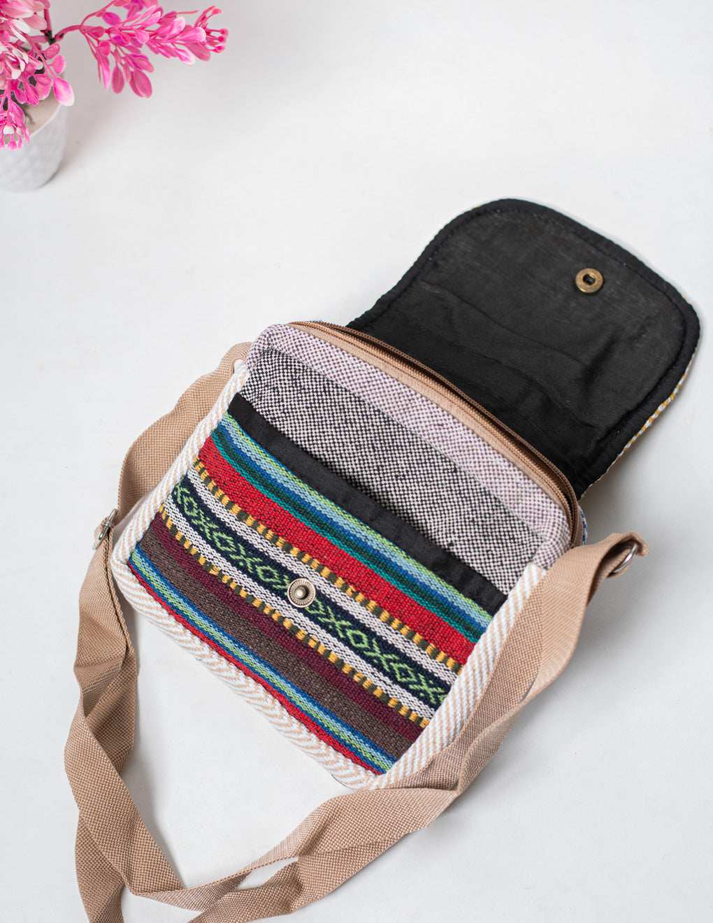 Multicolored Natural Fiber Unisex Sling Bag