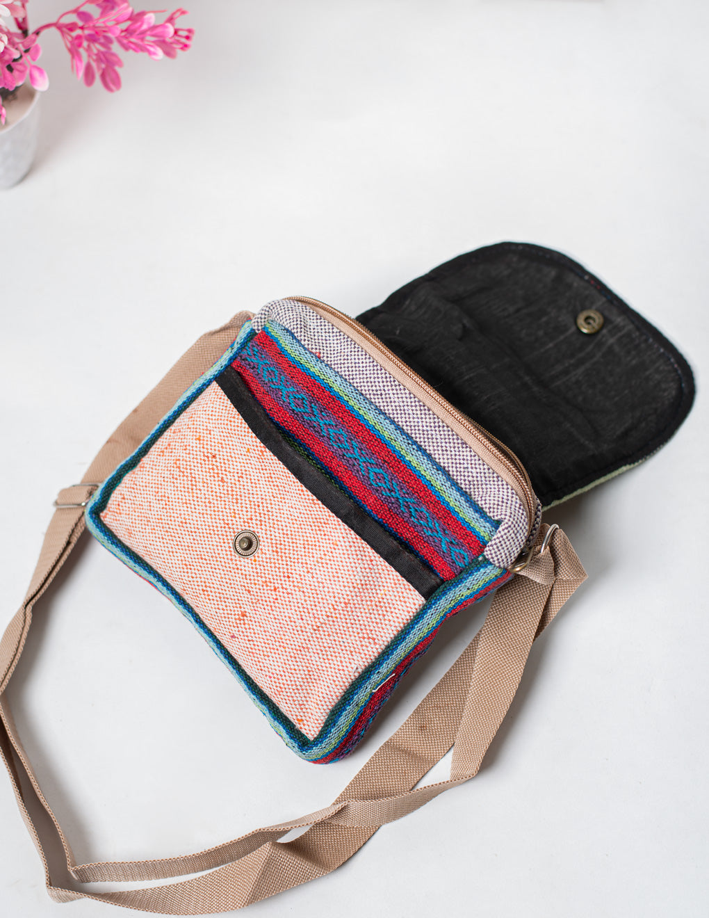 Multicolored Natural Fiber Unisex Sling Bag