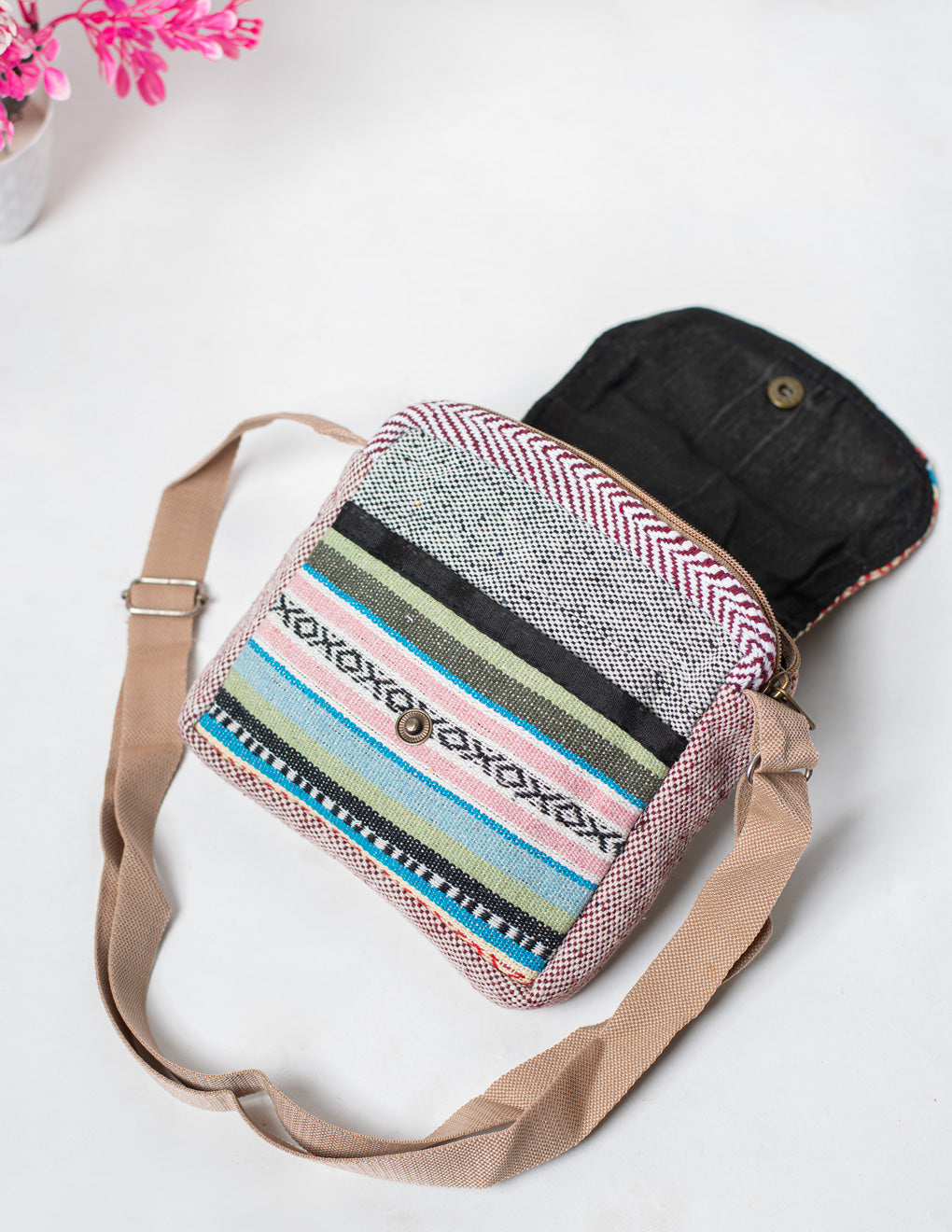 Multicolored Natural Fiber Unisex Sling Bag