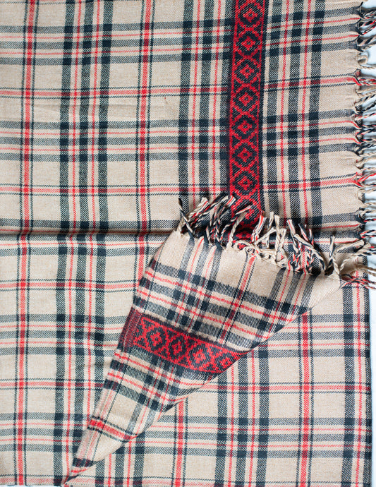 Beige Check Pure Handwoven Woollen Stole
