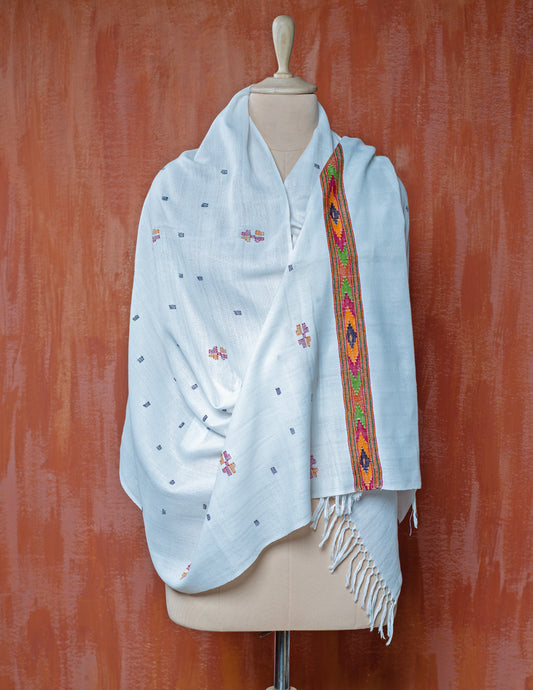 White Buti Pure Handwoven Woollen Stole