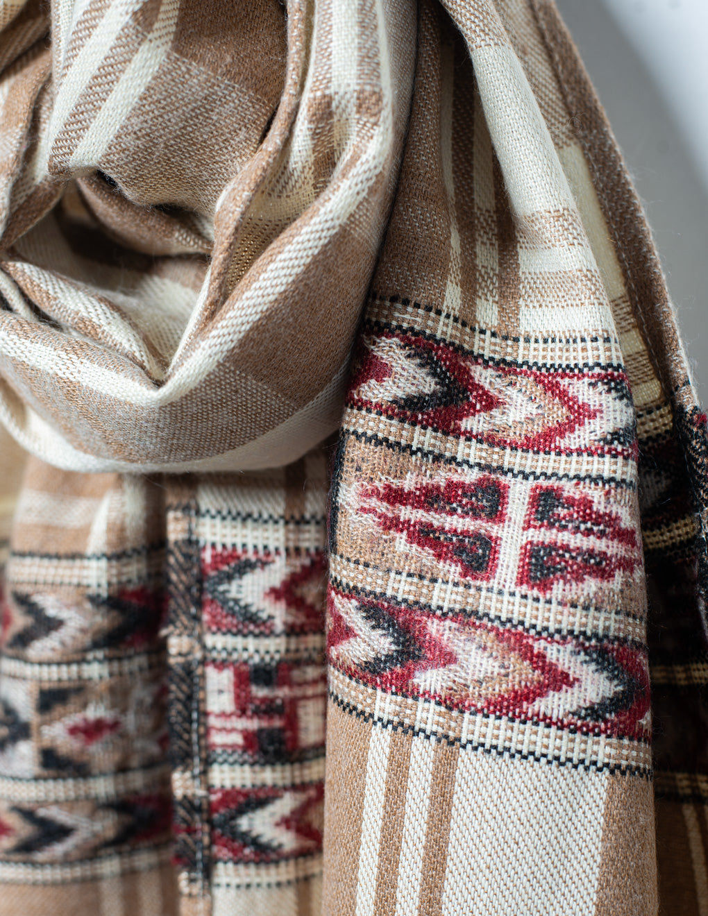 Beige Check Pure Handwoven Woollen Muffler