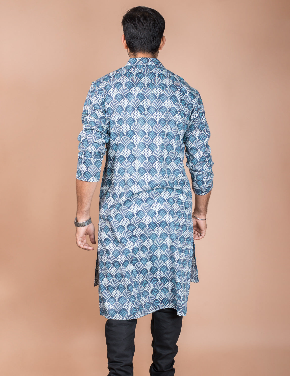 Indigo Block Printed Kantha Cotton Long Kurta