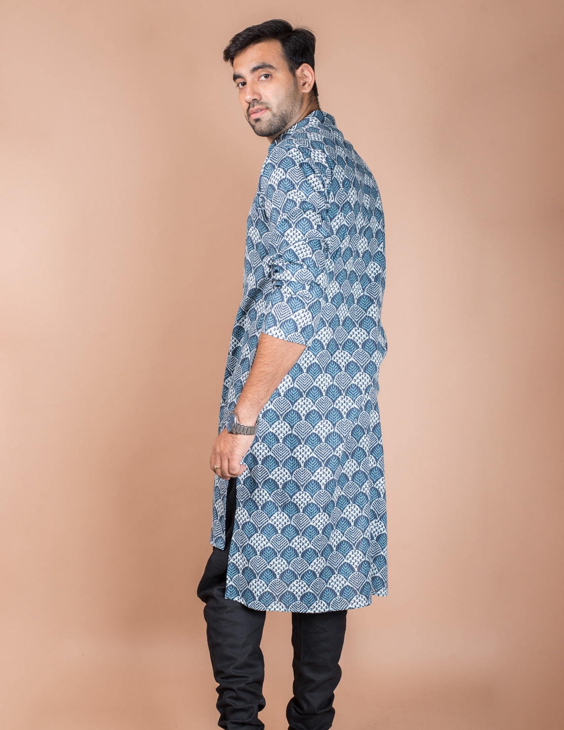 Indigo Block Printed Kantha Cotton Long Kurta