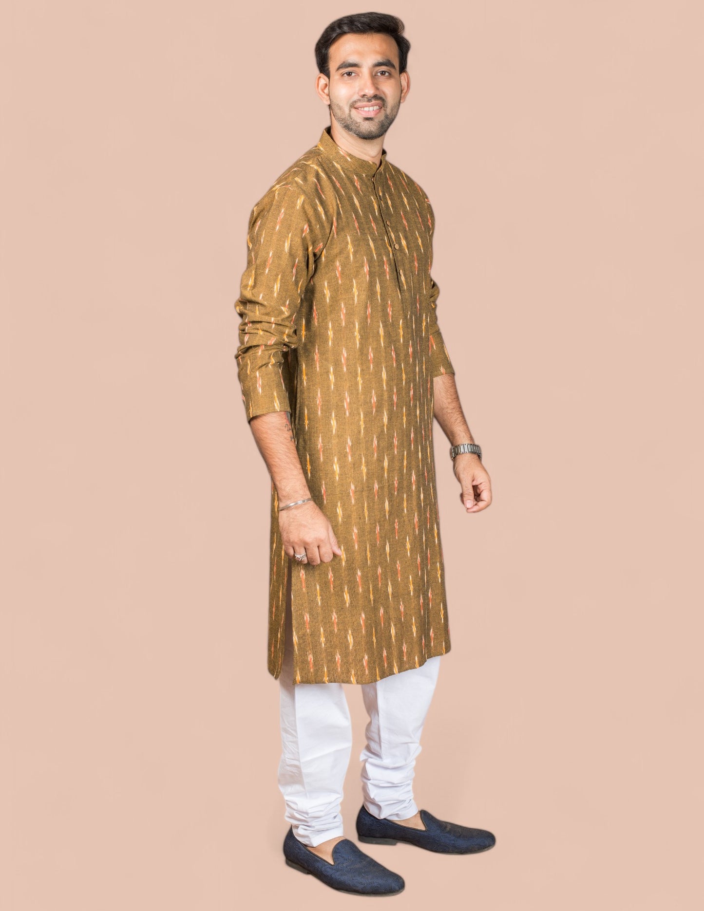 Mustard Cotton Ikkat Long Kurta