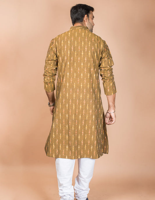Mustard Cotton Ikkat Long Kurta