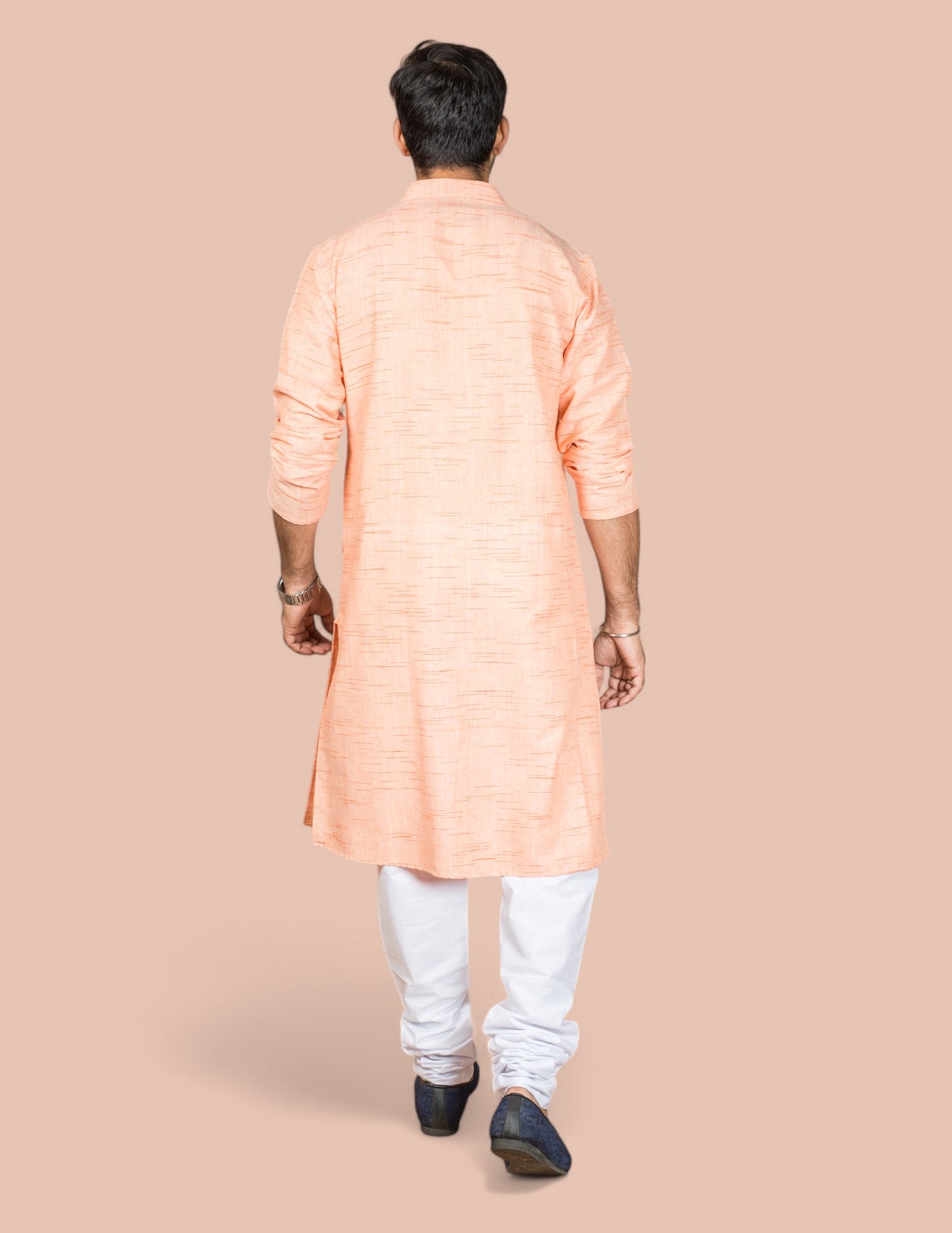 Orange Cotton Pintuck Design Long Kurta