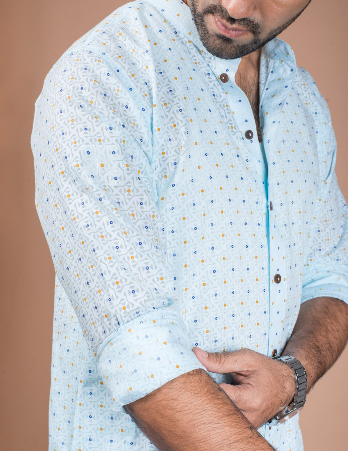 Sky Blue Cotton Self Work Long Kurta