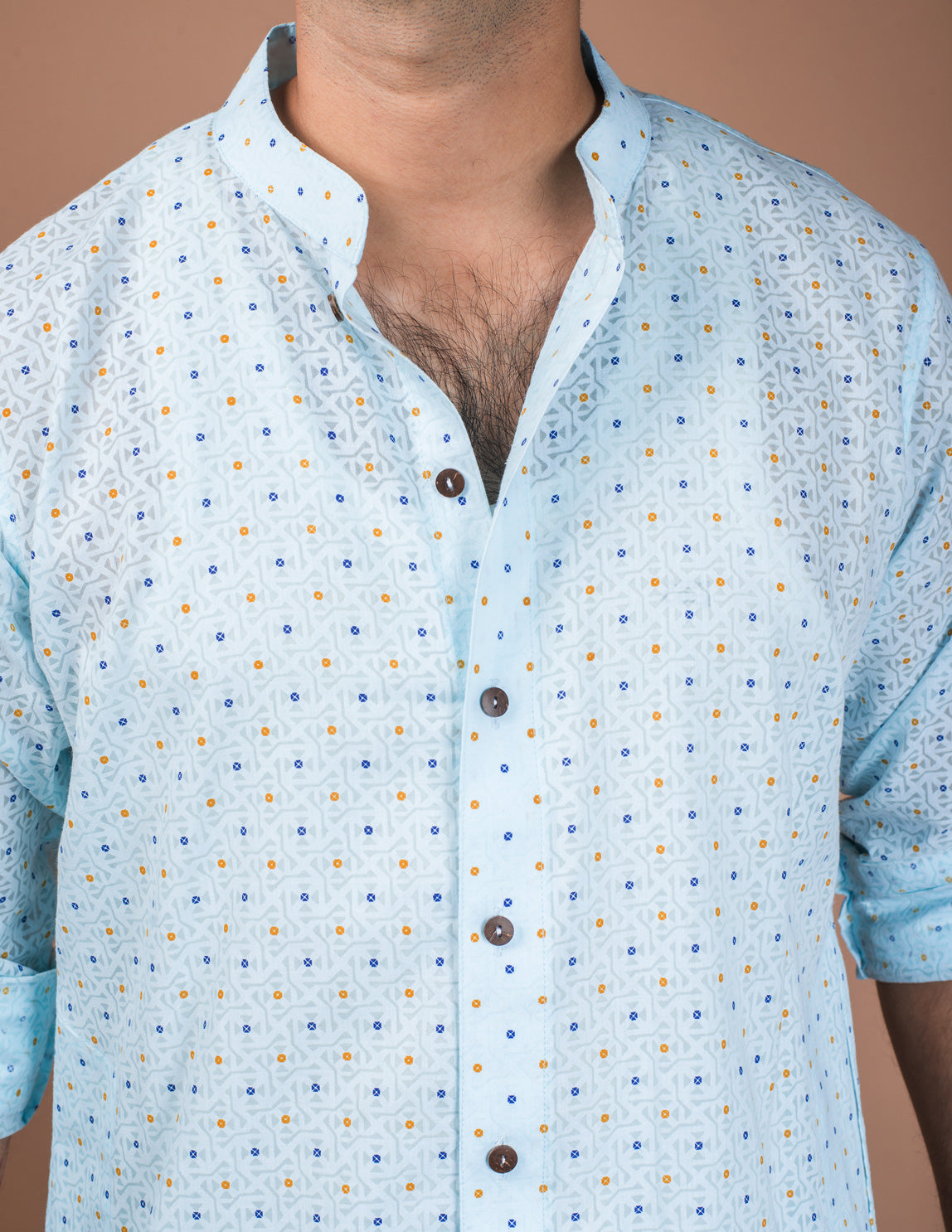 Sky Blue Cotton Self Work Long Kurta