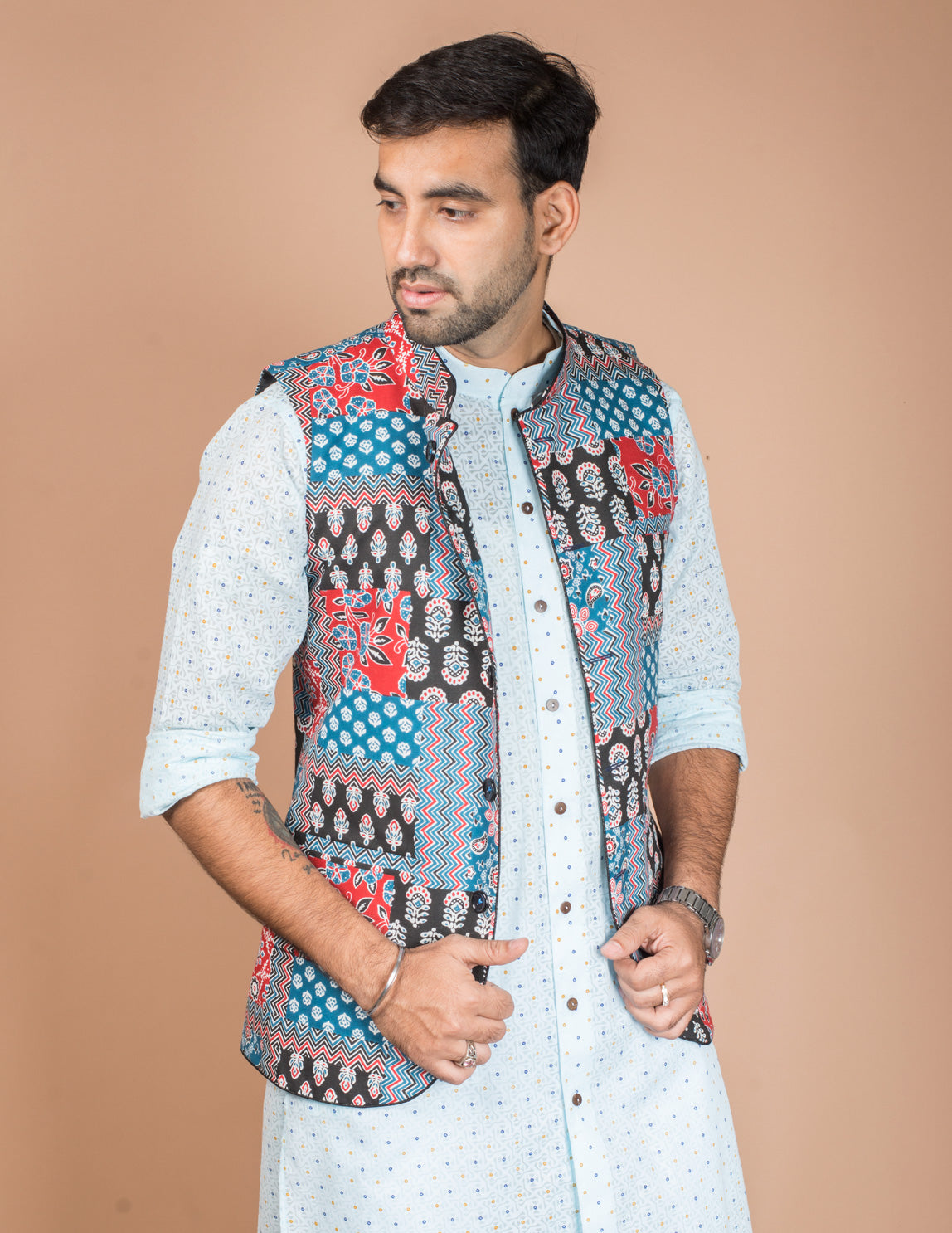 Multicolour Patch Cotton Nehru Jacket