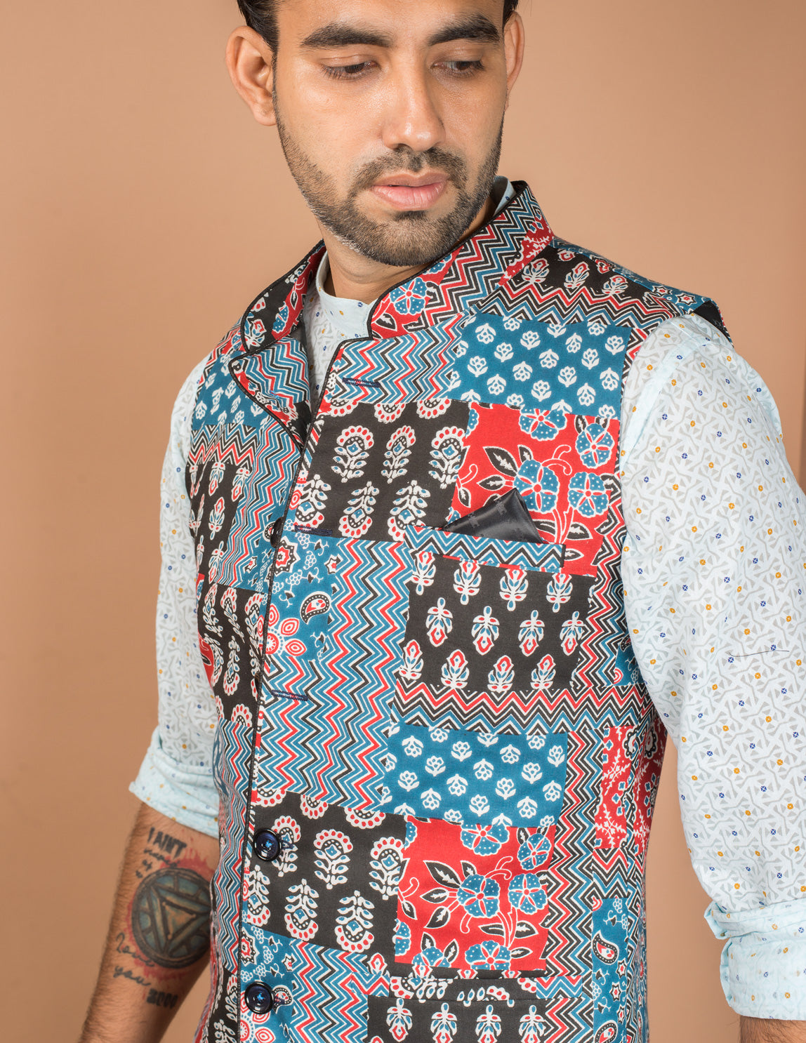 Multicolour Patch Cotton Nehru Jacket