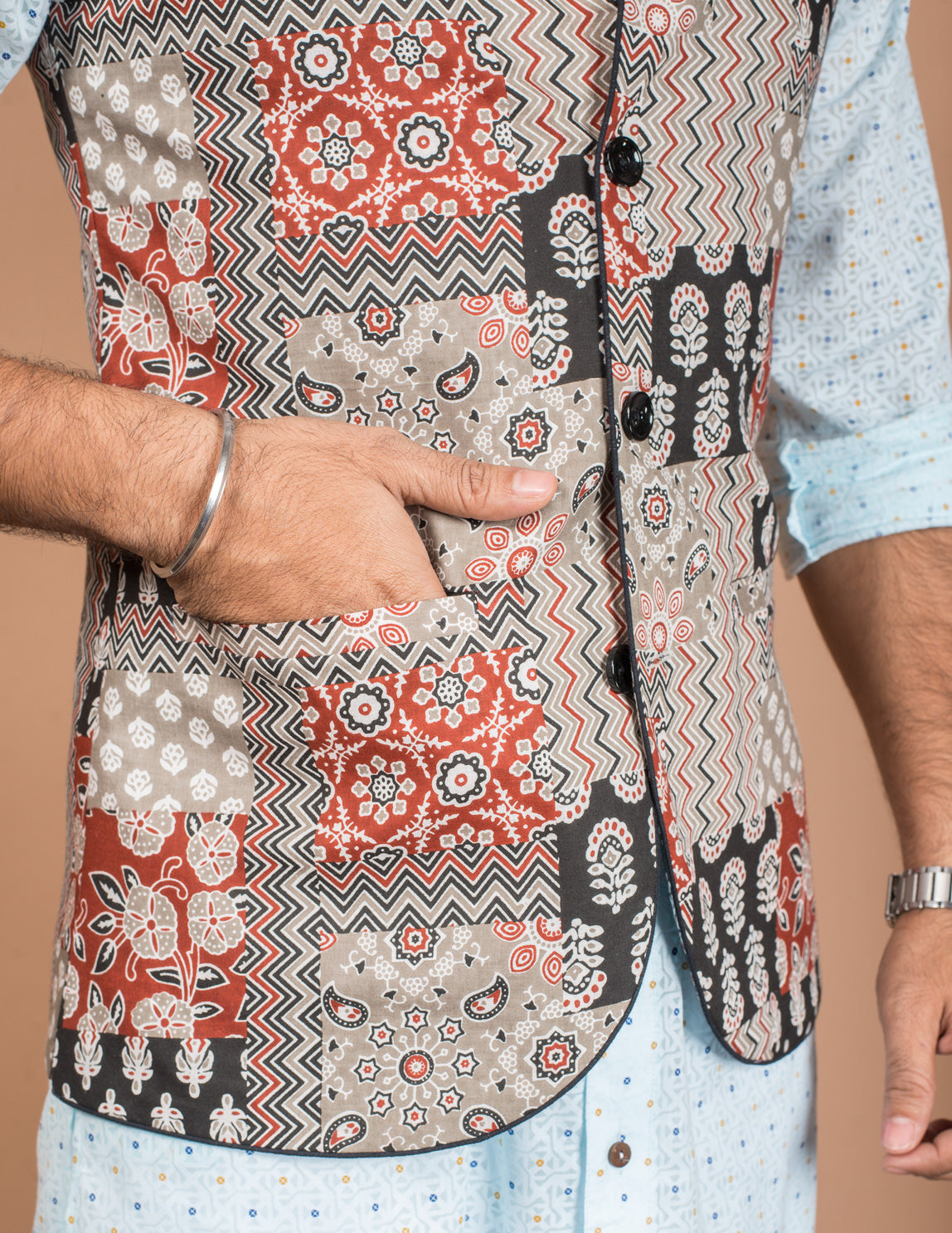 Multicolour Patch Cotton Nehru Jacket