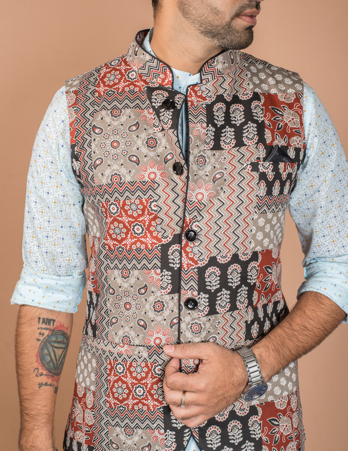 Multicolour Patch Cotton Nehru Jacket