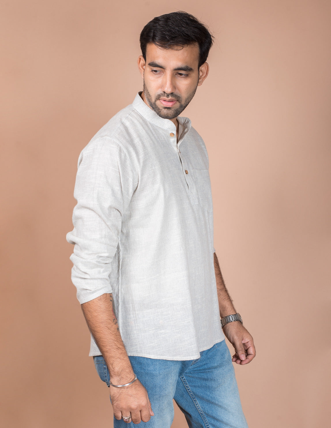 Light Grey Natural Cotton Short Kurta