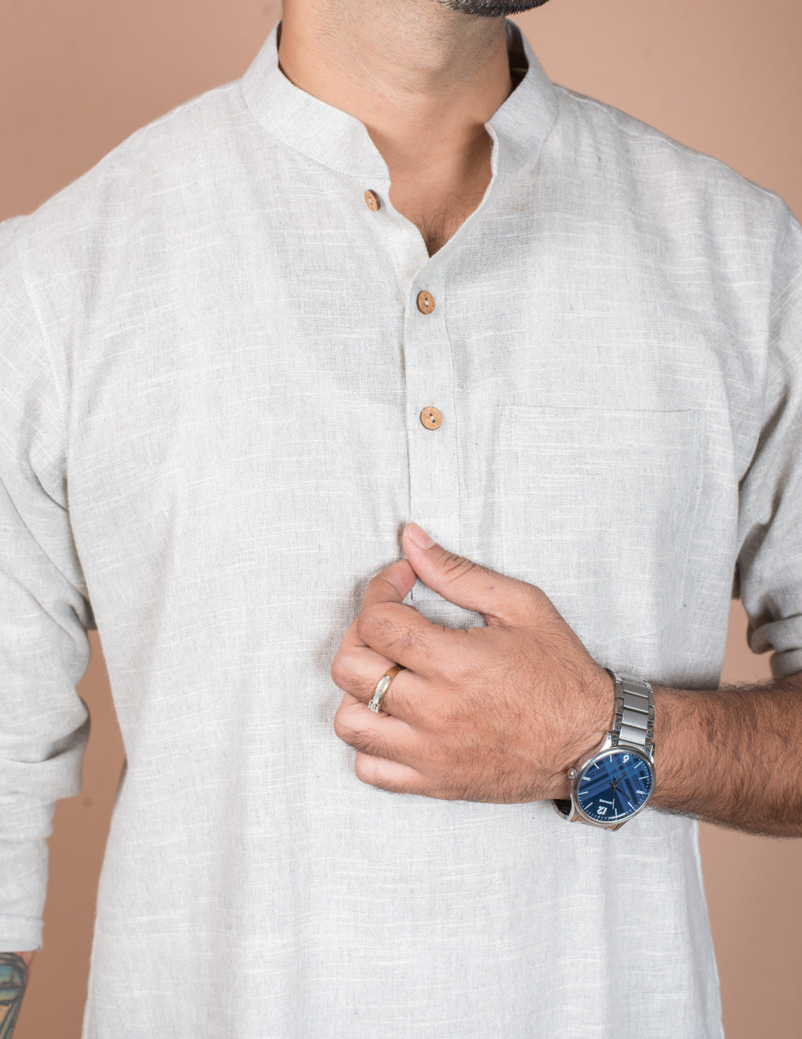 Light Grey Natural Cotton Short Kurta