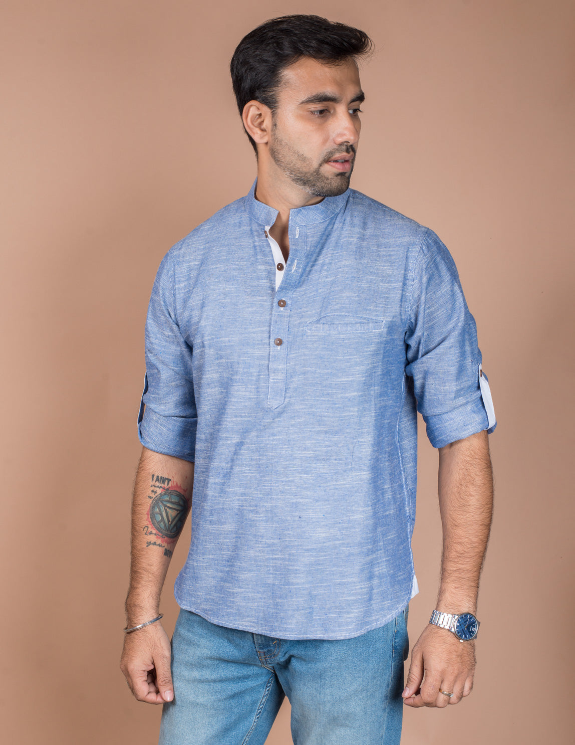 Denim Blue Cotton Short Kurta
