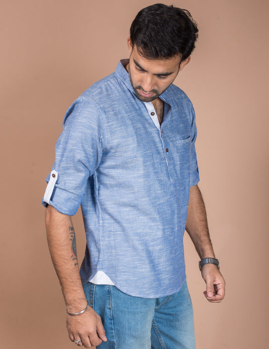 Denim Blue Cotton Short Kurta