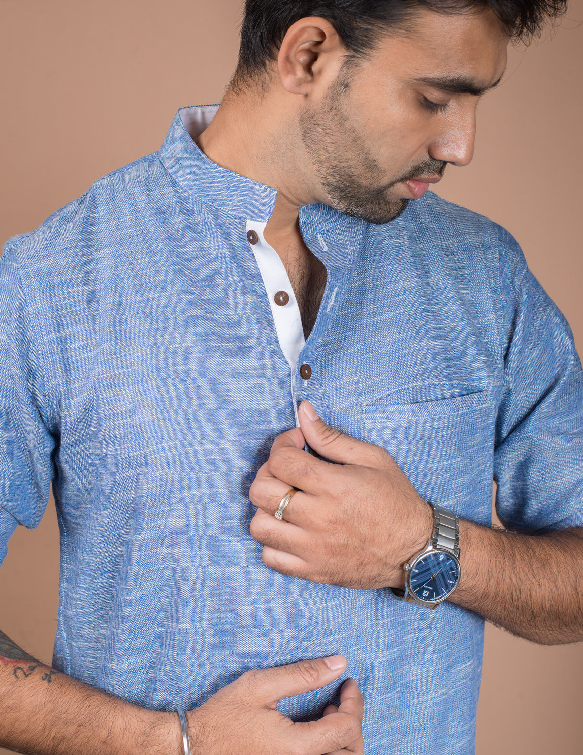 Denim Blue Cotton Short Kurta