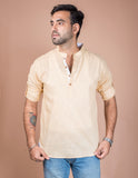 Beige Cotton Slub Short Kurta