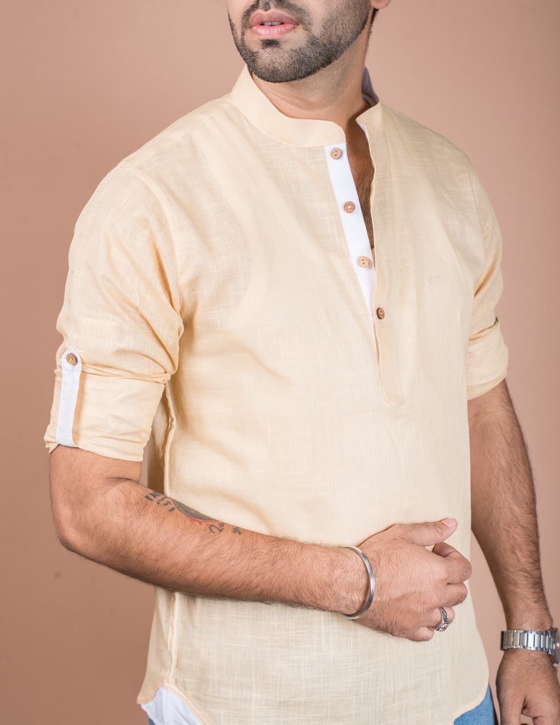 Beige Cotton Slub Short Kurta
