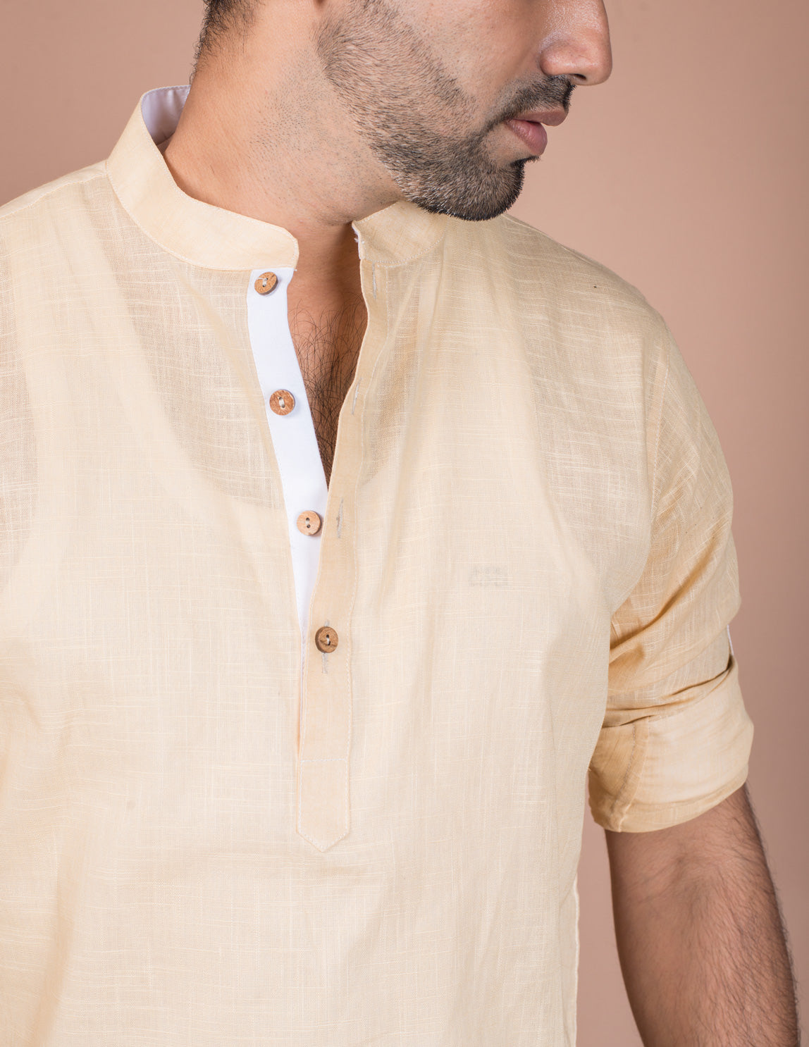 Beige Cotton Slub Short Kurta