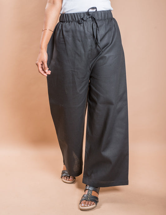 Black Plain Women's Cotton Palazzo
