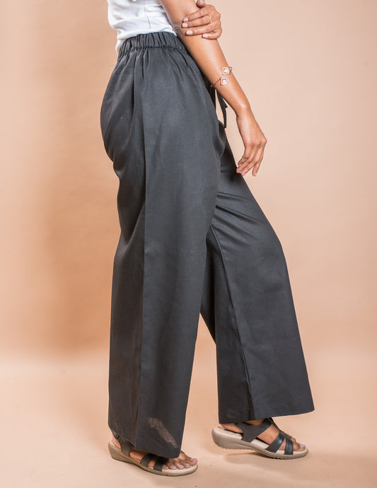 Black Plain Women's Cotton Palazzo