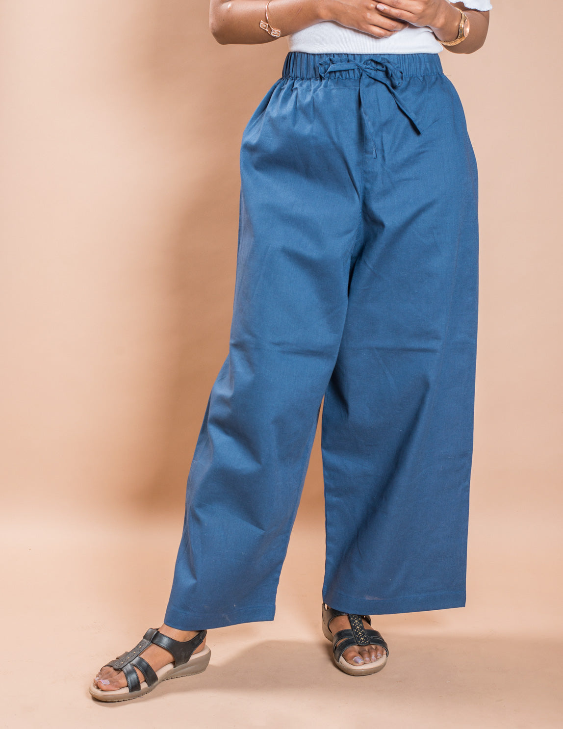 Blue Plain Women's Cotton Palazzo
