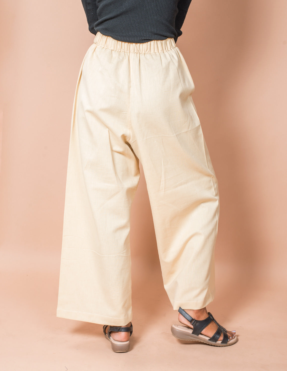 Beige Plain Women's Cotton Palazzo