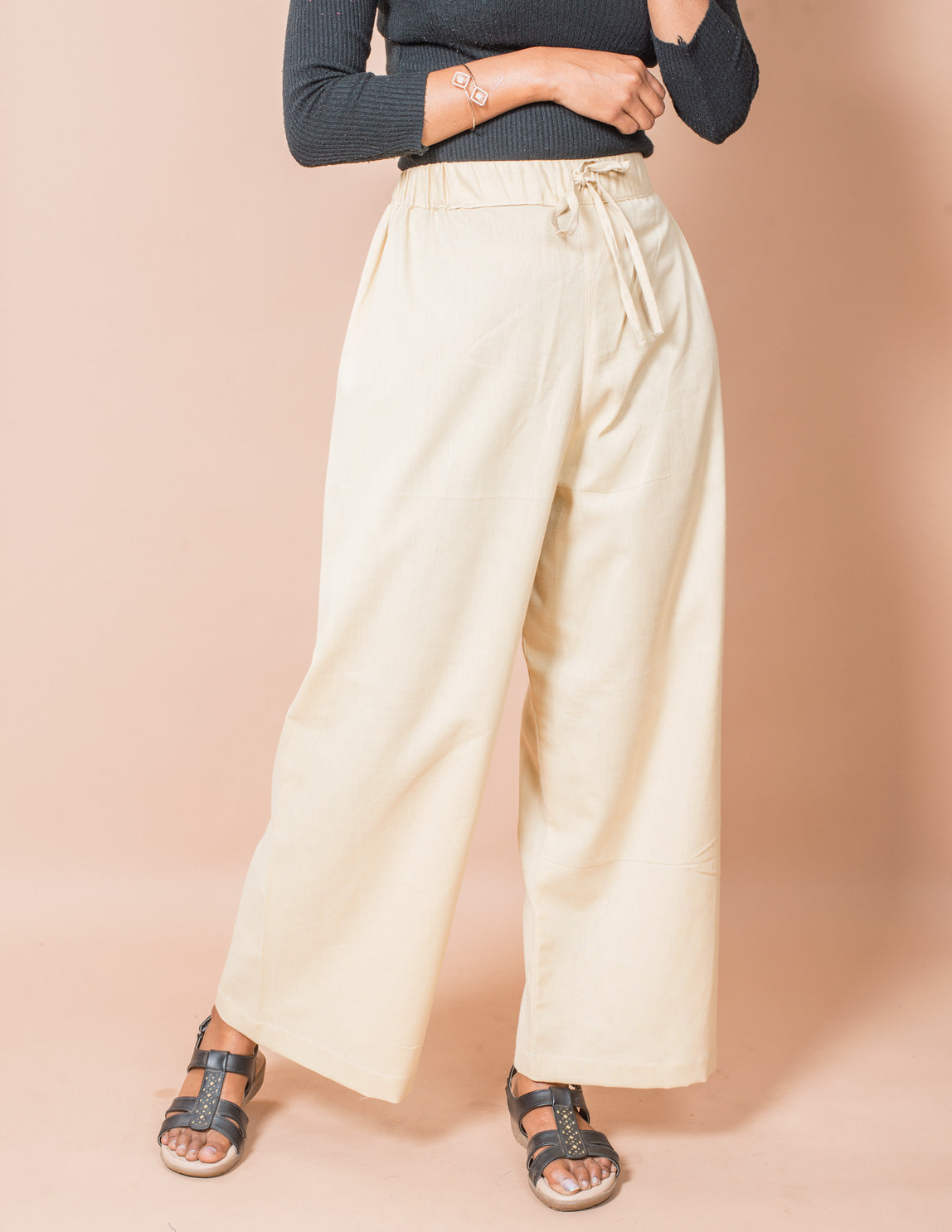 Beige Plain Women's Cotton Palazzo