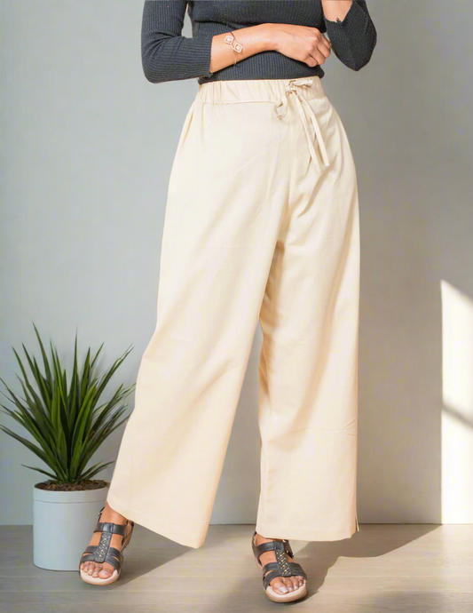 Beige Plain Women's Cotton Palazzo