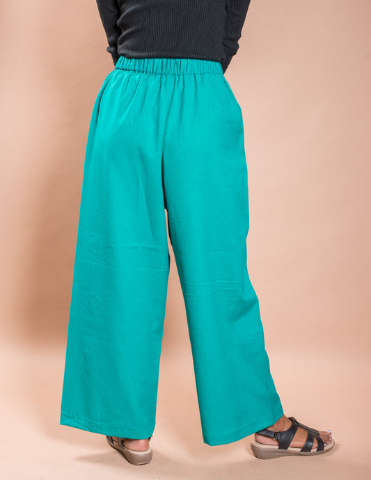 Cyan Plain Women's Cotton Palazzo