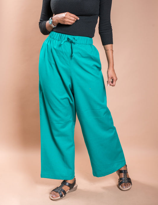 Cyan Plain Women's Cotton Palazzo