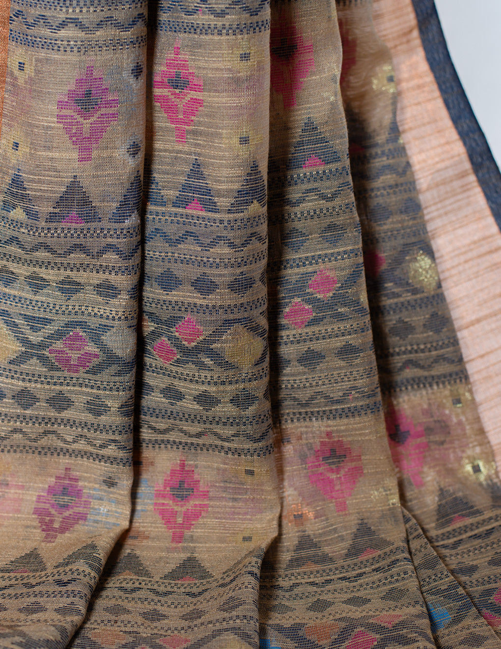 Beige Handloom Linen Jamdani Saree