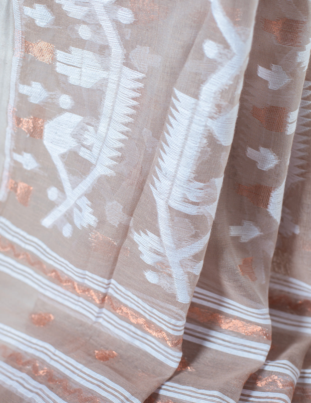 Beige Cotton Soft Jamdani Handloom Saree