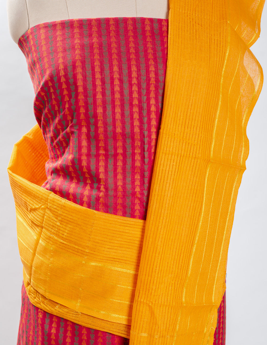 Red Cotton Handloom Jacquard Unstitched Suit