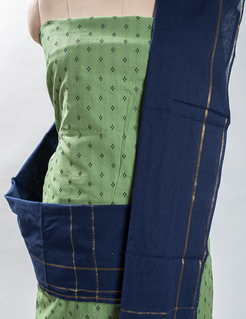 Green Woven Cotton Handloom Unstitched Suit