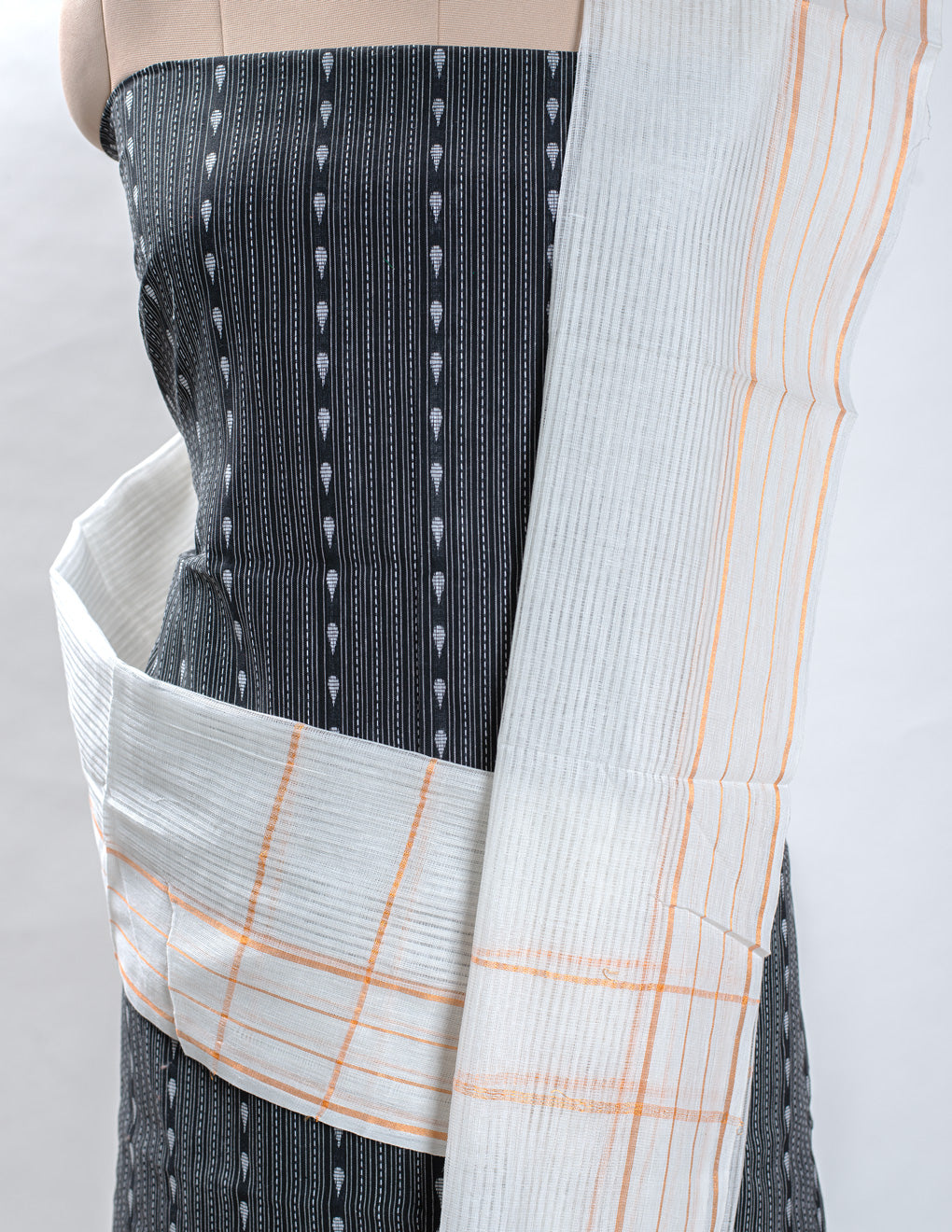 Black Cotton Handloom Jacquard Unstitched Suit