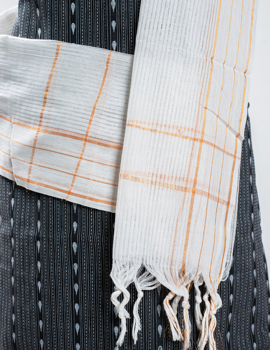 Black Cotton Handloom Jacquard Unstitched Suit