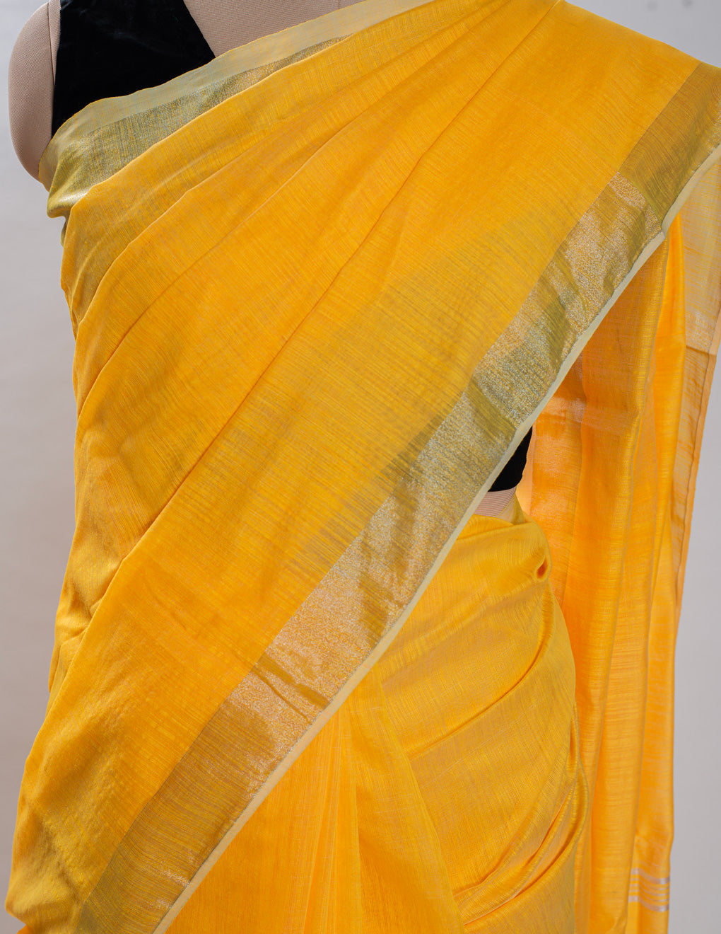 Yellow Plain Linen Handloom Saree