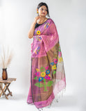 Magenta Handloom Muslin Tissue Jamdani Saree