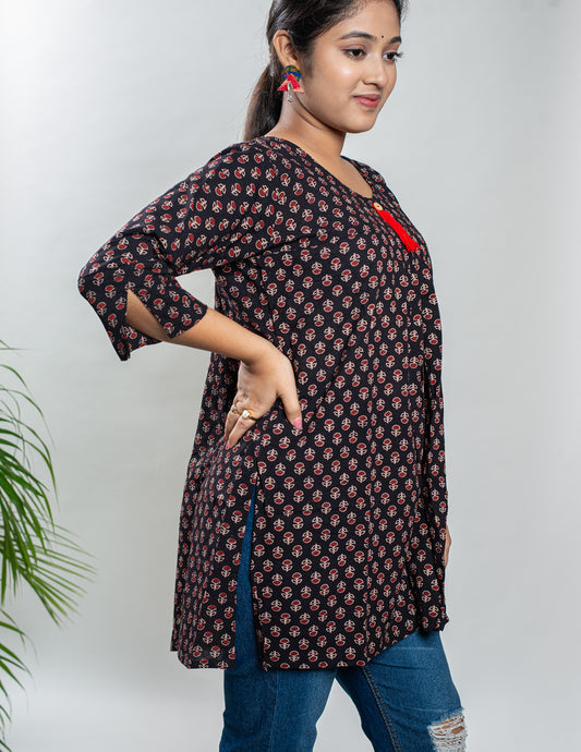 Black Pure Cotton Ajrakh Top