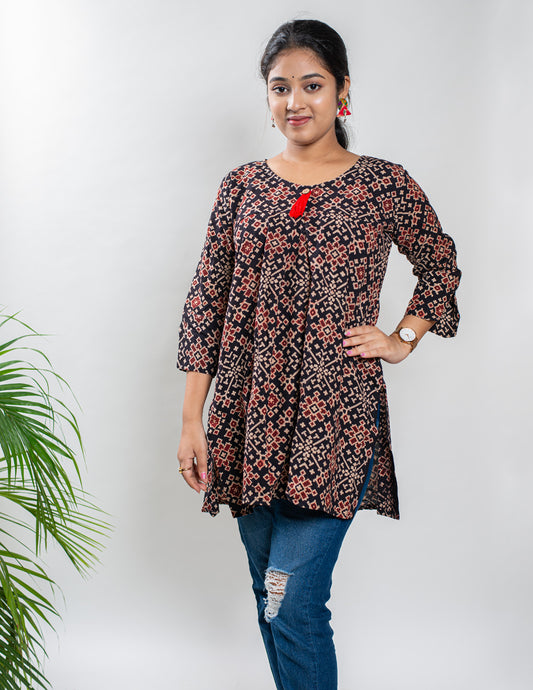 Black Pure Cotton Ajrakh Top