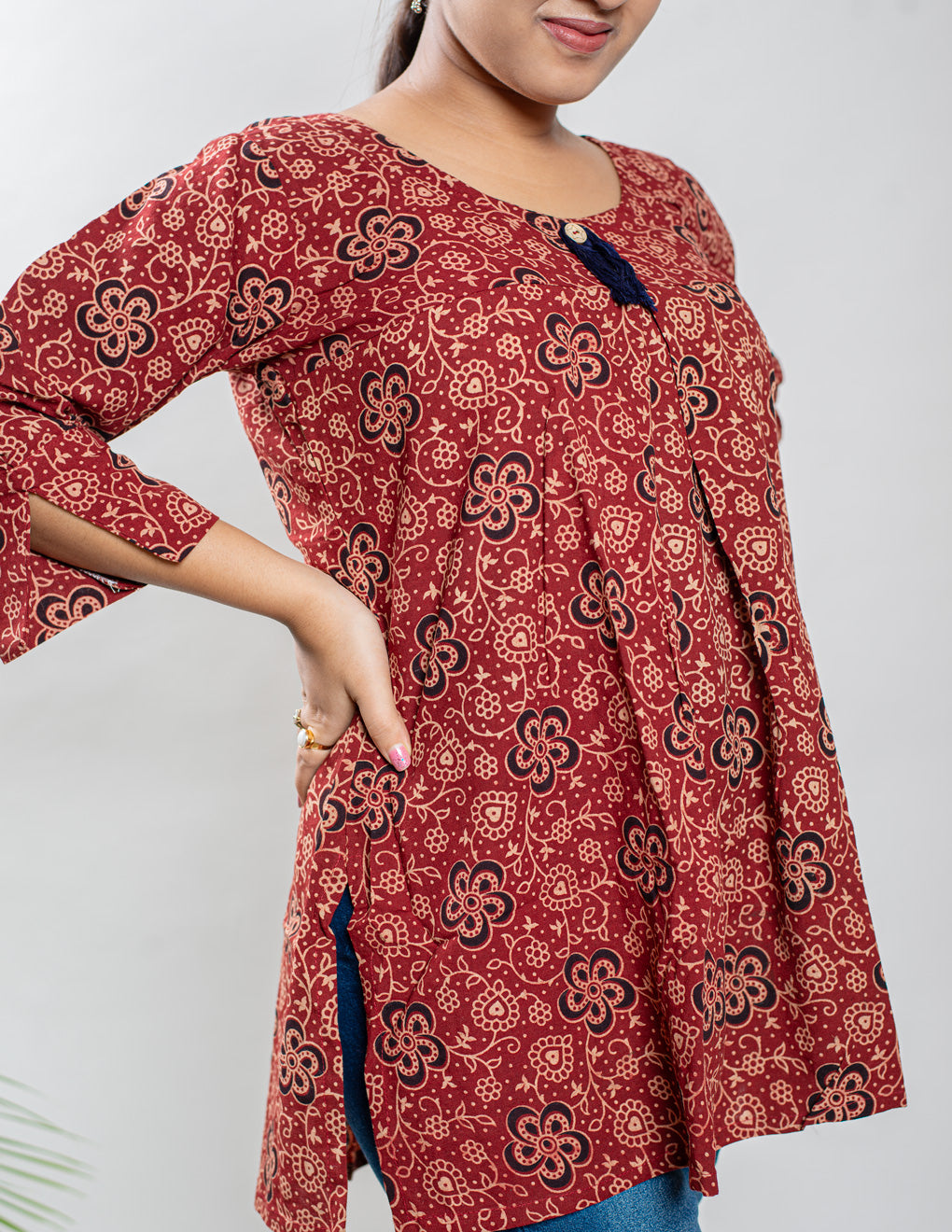 Maroon Pure Cotton Ajrakh Top